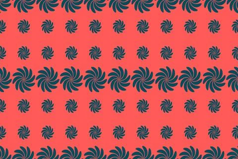 A bold repeating arrangement of curled botanical motifs in coral and deep n.. Stock Illustration