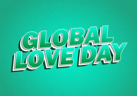 Bold retro 3d text GLOBAL LOVE DAY on teal dotted background with drop shad.. Illustrazione stock