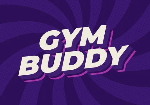 Bold retro 3d text gym buddy in cream with pink shadows on a purple radial .. Stock Illustration