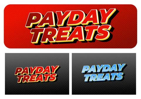 Bold retro 3d text logo reading payday treats in red and blue variations, d.. Stock Illustration