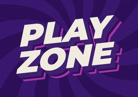 Bold retro 3d text play zone in cream with purple and pink shadows on a dar.. Stock Illustration
