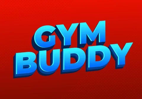 Bold retro 3d text reading gym buddy in blue on deep red background, strong.. Illustrazione stock