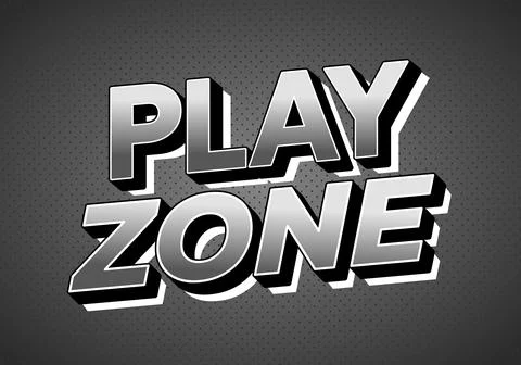 Bold retro 3d text reading play zone in metallic grayscale with halftone ba.. Illustrazione stock