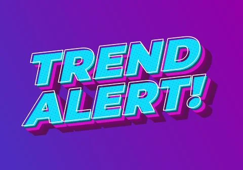 Bold retro 3d text reading TREND ALERT! in cyan with dotted texture, white .. Illustrazione stock