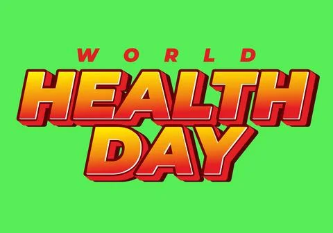 Bold retro 3d text reading world health day in orange red gradient on brigh.. Stock Illustration