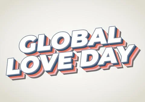 Bold retro 3d text reading global love day with layered shadows in blue and.. Stock Illustration