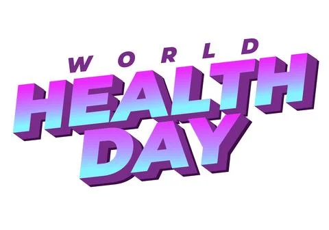 Bold retro 3d text reading world health day in purple and cyan gradient on .. Stock Illustration
