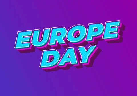 Bold retro 3d text reading Europe Day in turquoise with pink shadows on pur.. Stock Illustration