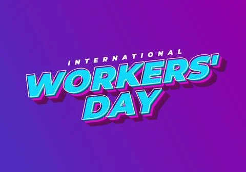 Bold retro 3d text reading International Workers Day on a diagonal purple t.. Stock Illustration