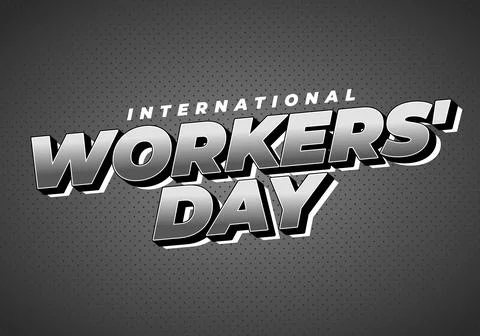 Bold retro 3d text reading International workers day on dark dotted gradien.. Illustrazione stock