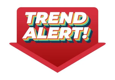 Bold retro 3d text trend alert! on a red downward pointing badge, colorful .. Stock Illustration