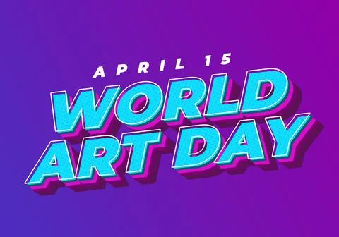Bold retro 3d typography reading world art day with april 15 above, vibrant.. Ilustração Stock