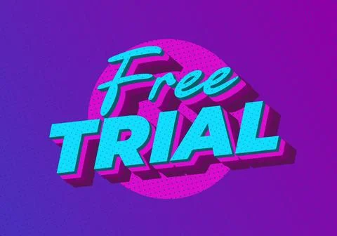 Bold retro 3d typography reading free trial on purple halftone background, .. Stock Illustration