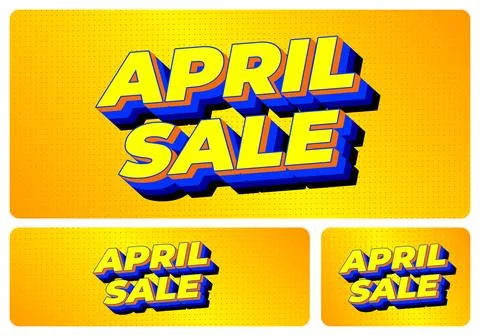 Bold retro comic style april sale text with 3d blue shadow on yellow backgrou Stock Illustration