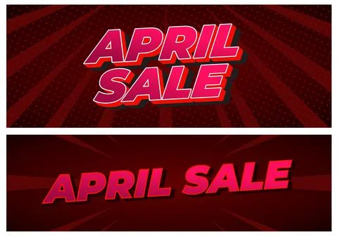 Bold retro comic style april sale banner with red gradient background and 3.. Stockillustratie