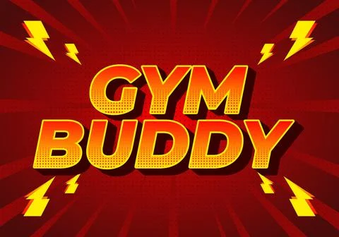 Bold retro comic style gym text with yellow lightning bolts on red radial b.. Stock Illustration