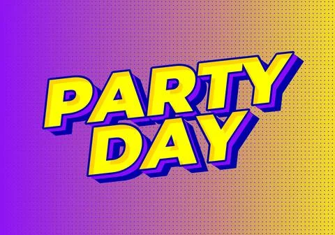 Bold retro comic style party day text in yellow with purple shadow on a pur.. Stock Illustration