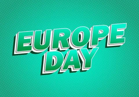 Bold retro comic style teal text EUROPE DAY with long shadow on dotted teal.. Stock Illustration