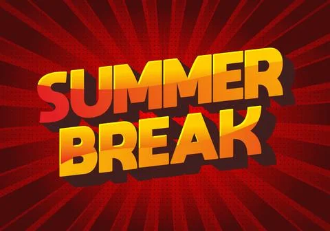 Bold retro comic style text reading SUMMER BREAK in yellow orange with 3D s.. Stock Illustration