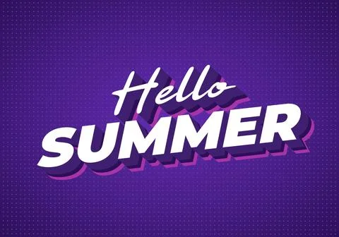 Bold retro hello summer text with 3d shadow on purple dotted background 스톡 일러스트