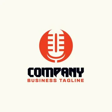 Bold Retro Microphone Red Circle Logo for Podcast Radio and Music Brand Identity Иллюстрация