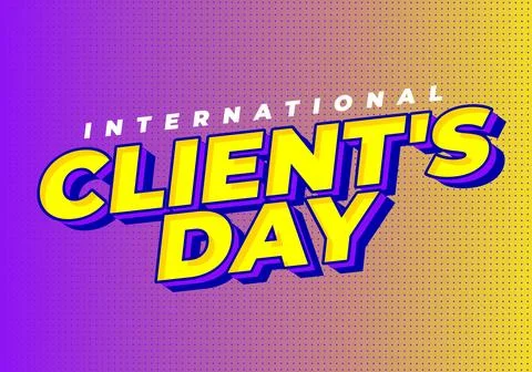 Bold retro pop art text reading international clients day in yellow and pur.. Stock Illustration