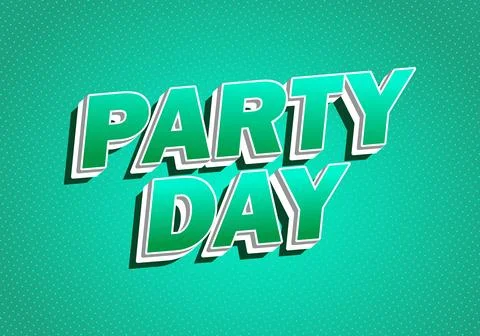 Bold retro pop art text reading party day in green 3d letters on dotted tea.. 스톡 일러스트