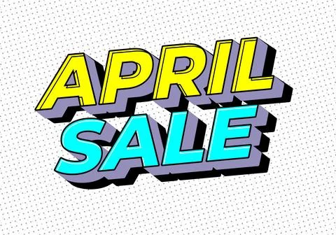 Bold retro pop art text APRIL SALE in 3D with yellow and cyan lettering, pu.. Stock Illustration