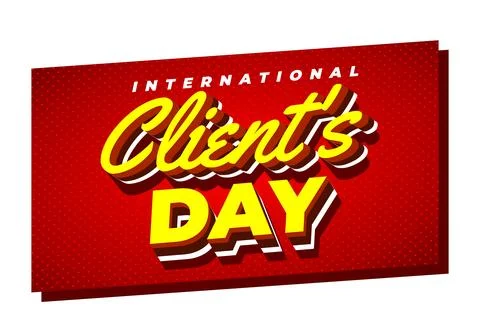 Bold retro red banner reading international clients day in yellow 3d script.. 스톡 일러스트