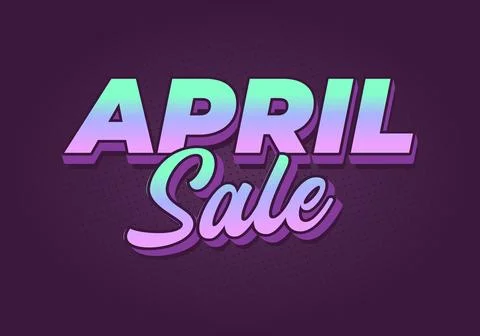 Bold retro text reading April Sale in gradient teal to purple with 3D shado.. Stock Illustration
