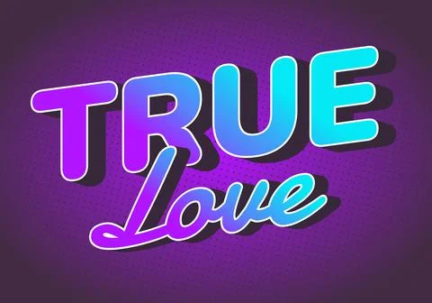 Bold retro text reading True Love in gradient cyan and magenta with script .. 스톡 일러스트