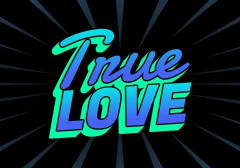 Bold retro text True Love in blue green gradient with dynamic radial rays o.. Illustrazione stock