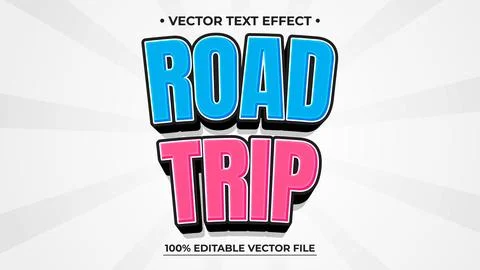 Bold Road Trip Text Effect in Blue and Pink with Vector File Stock Illustration