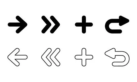 Bold Rounded Arrow and UI Symbol Set - Filled and Outline Vector Pack Stock Illustration