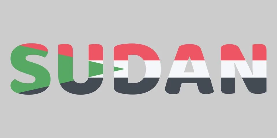 Bold, rounded letters form the word SUDAN against a flat, neutral gray back.. Stock Illustration