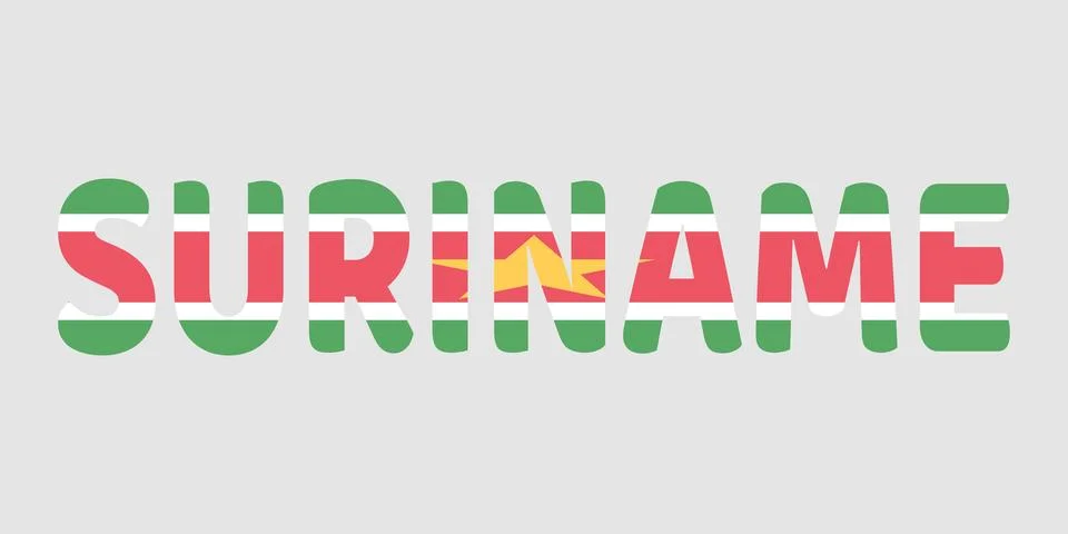 Bold, rounded letters form the word SURINAME against a light gray backgroun.. Stock Illustration