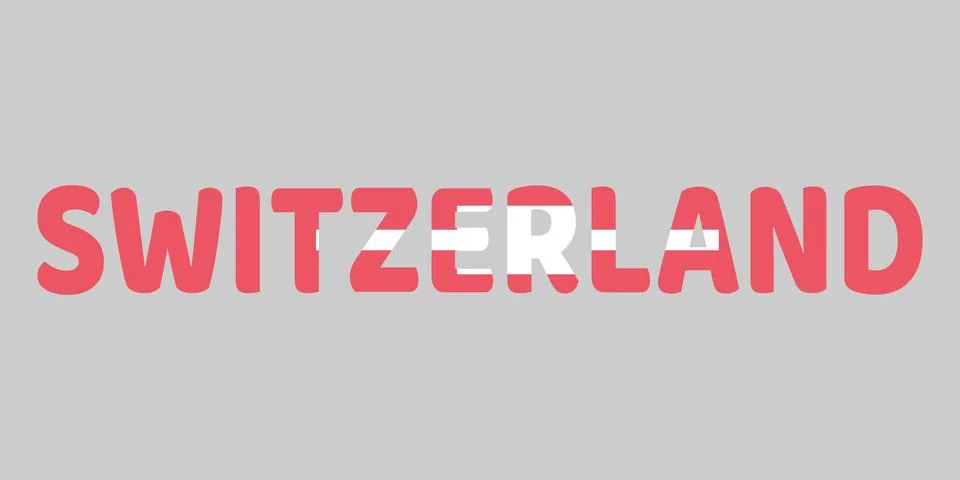 Bold, rounded letters form the word SWITZERLAND against a flat, neutral gra.. Stock Illustration
