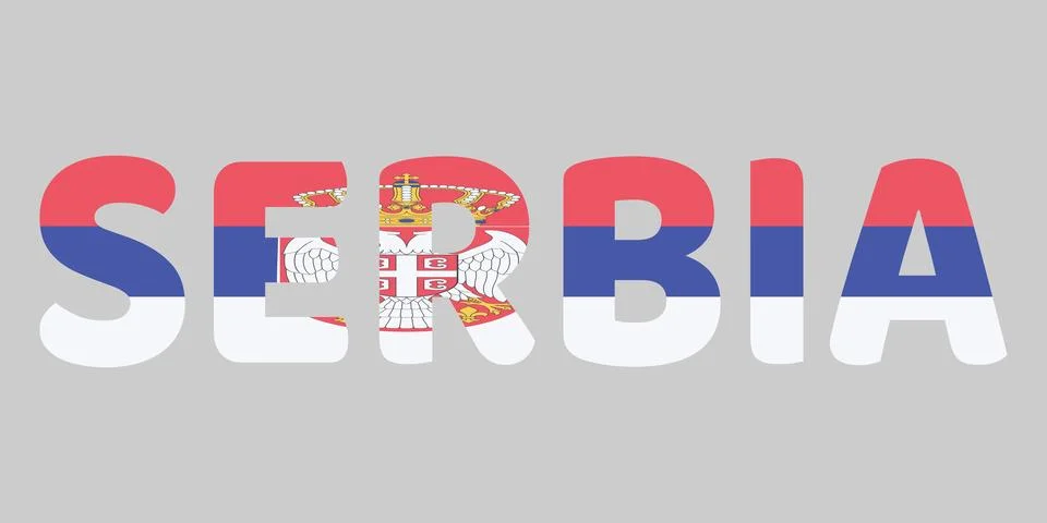 Bold, rounded letters spell out the word SERBIA on a light gray background... Stock Illustration