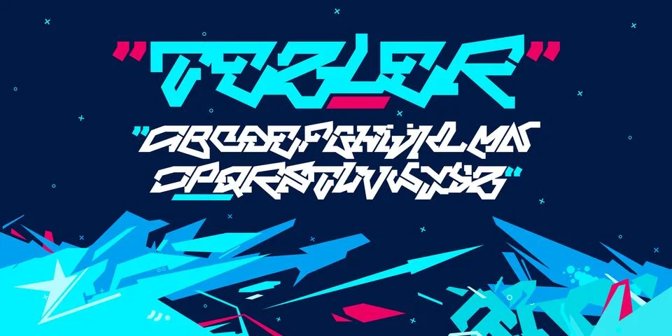 Bold Sci-fi Tech Abstract Cyberpunk Futuristic Alphabet Font Tezler Digital Stock Illustration