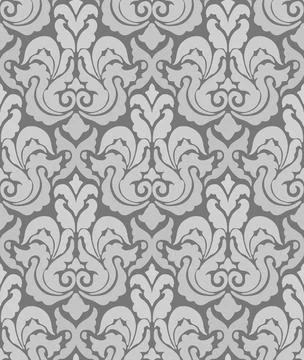 Bold seamless damask design in gray and black with dramatic ornamental and Illustrazione stock