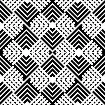 Bold seamless pattern featuring a complex geometric design with black and w.. Stock Illustration