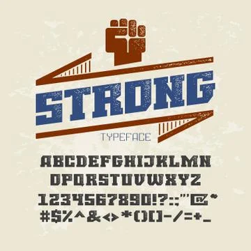 Bold serif typeface. Uppercase letters, numbers and symbols 스톡 일러스트