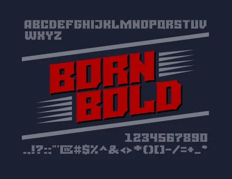 Bold serif typeface. Uppercase letters, numbers and symbols Stock Illustration