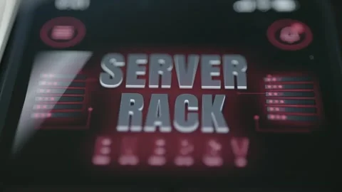 Bold Server Rack Title Over Red Technology Monitoring Interface 4K Stock Footage 341859851