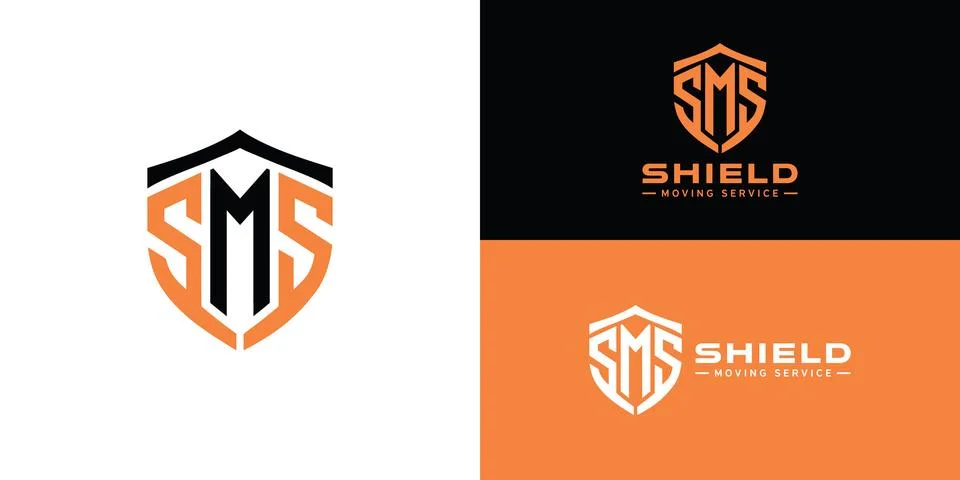 A bold shield emblem featuring an abstract SMS monogram 스톡 일러스트