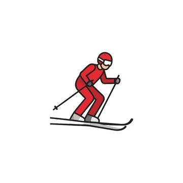 Bold skier glides down snowy slope demonstrating sport activity expressing .. Illustrazione stock