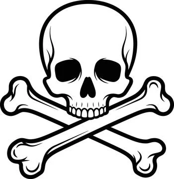 Bold skull with crossed bones graphic illustration is rendered in monochrome  Illustrazione stock