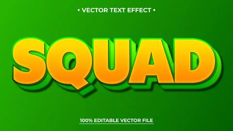 Bold "Squad" Text Effect with Green and Orange Colors, Editable Vector File Stock Illustration
