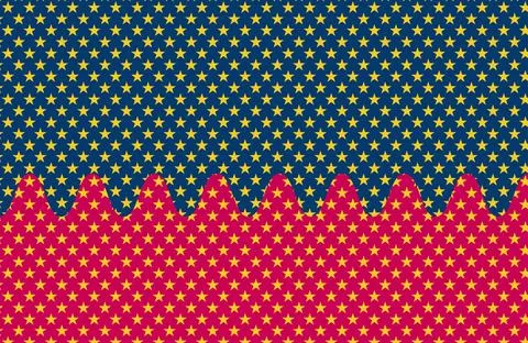 Bold Star Pattern Seamless Background With Wavy Red And Blue Stripes For Fe.. Illustrazione stock