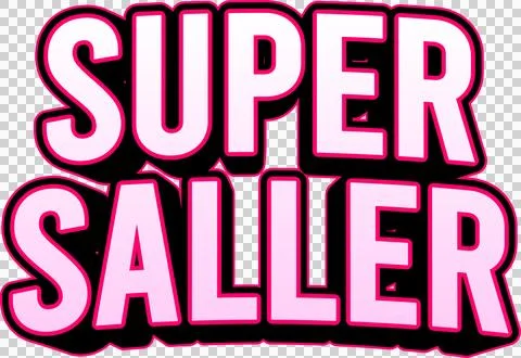 A bold, stylized 3D typographic label featuring the text SUPER SALLER in wh.. Stock Illustration